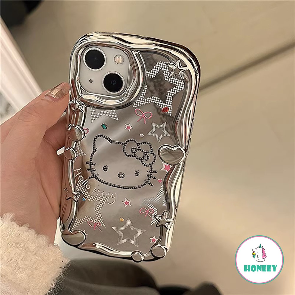 Korea Manis Keren Kartun Graffiti Mirror Phone Case Kompatibel Untuk iPhone 14 Pro Max13 12 11 Pro Max XR XS Berlapis Perak Shockproof Back Cover