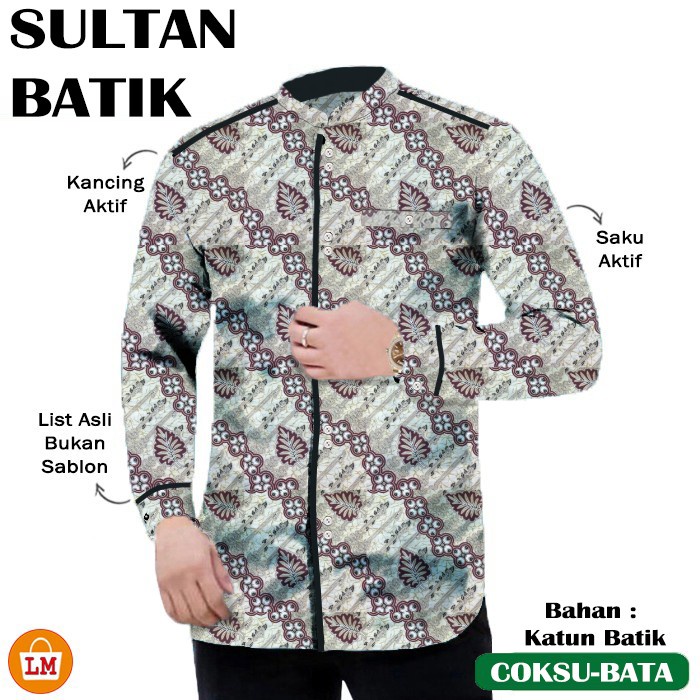 LPM 32868 Baju Koko Pria Muslim SULTAN BATIK Katun Lengan Panjang Size M-3XL Terlaris