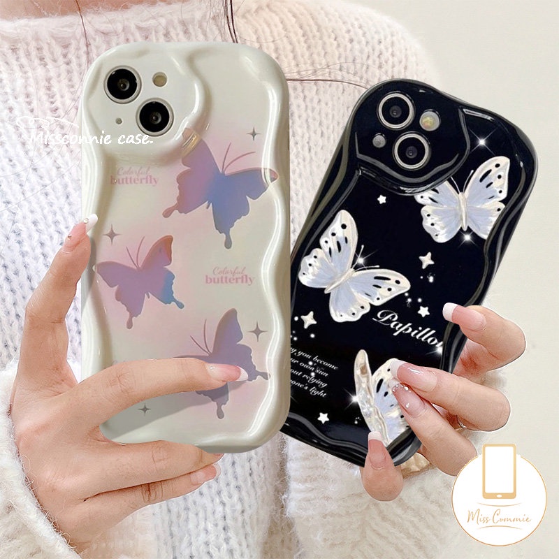 Couple Soft Case Untuk Realme C55 C25Y C25 C53 C31 C33 C25s C35 C21Y C12 C30 C20 C15 C21 C17 5 5i 7i 6i 9i 5s C11 C20A INS Korea Glitter Fantasy Butterfly 3D Bergelombang Lengkung Tepi Penutup