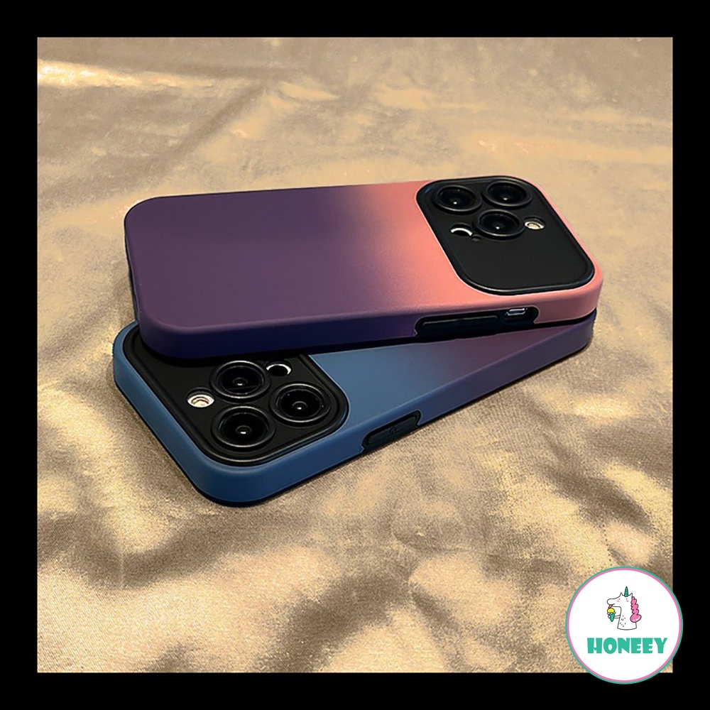 IPHONE Fashion Kamera Penuh Perlindungan Matte Gradasi Warna Kontras Case Untuk Iphone13 14 11 12 Pro Max14 Plus Sarung Tahan Guncangan
