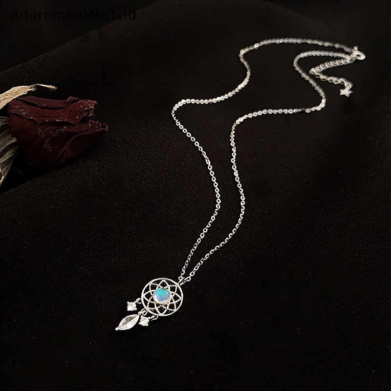 [AdornmentNo1] Exquisite Moonstone penangkap mimpi kalung wanita warna perak liontin kalung rumbai liontin hadiah Anniversary perhiasan