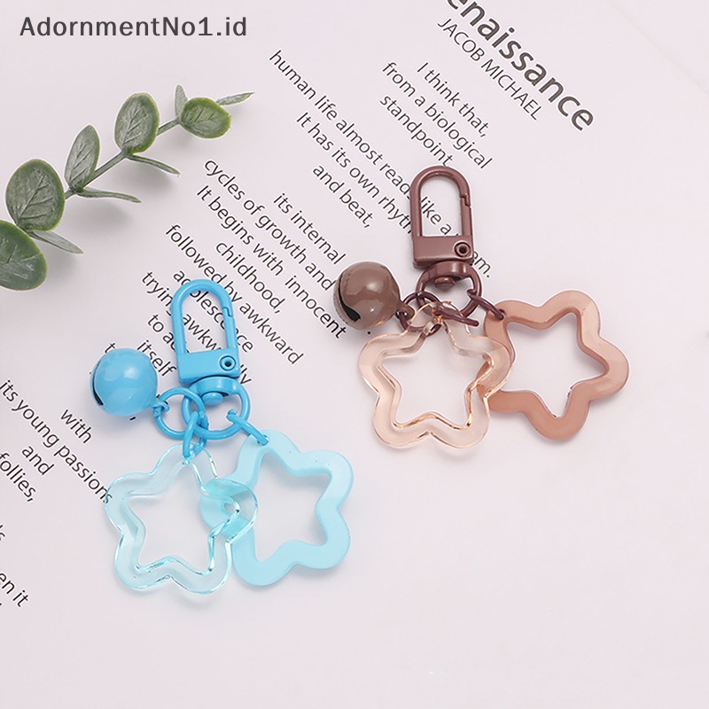 [AdornmentNo1] Bintang berujung lima lonceng liontin gantungan kunci elegan warna permen tas Keyring perhiasan untuk wanita gadis mobil gantung Trinket Key Holder