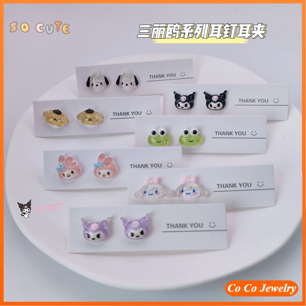 Sanrio Gadis Korea Manis Kartun Pacha Anjing Anting Jelly Transparan