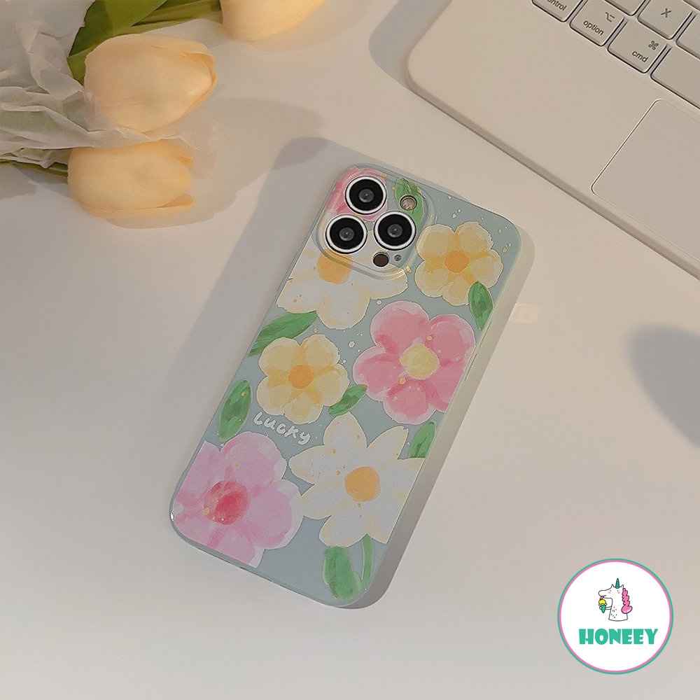 Retro Summer Pink Flowers Oil Painting Art Girls Phone Case for IPhone 14 13 12 11 Pro Max 14 Plus Case Cute Cartoon Lucky Cover