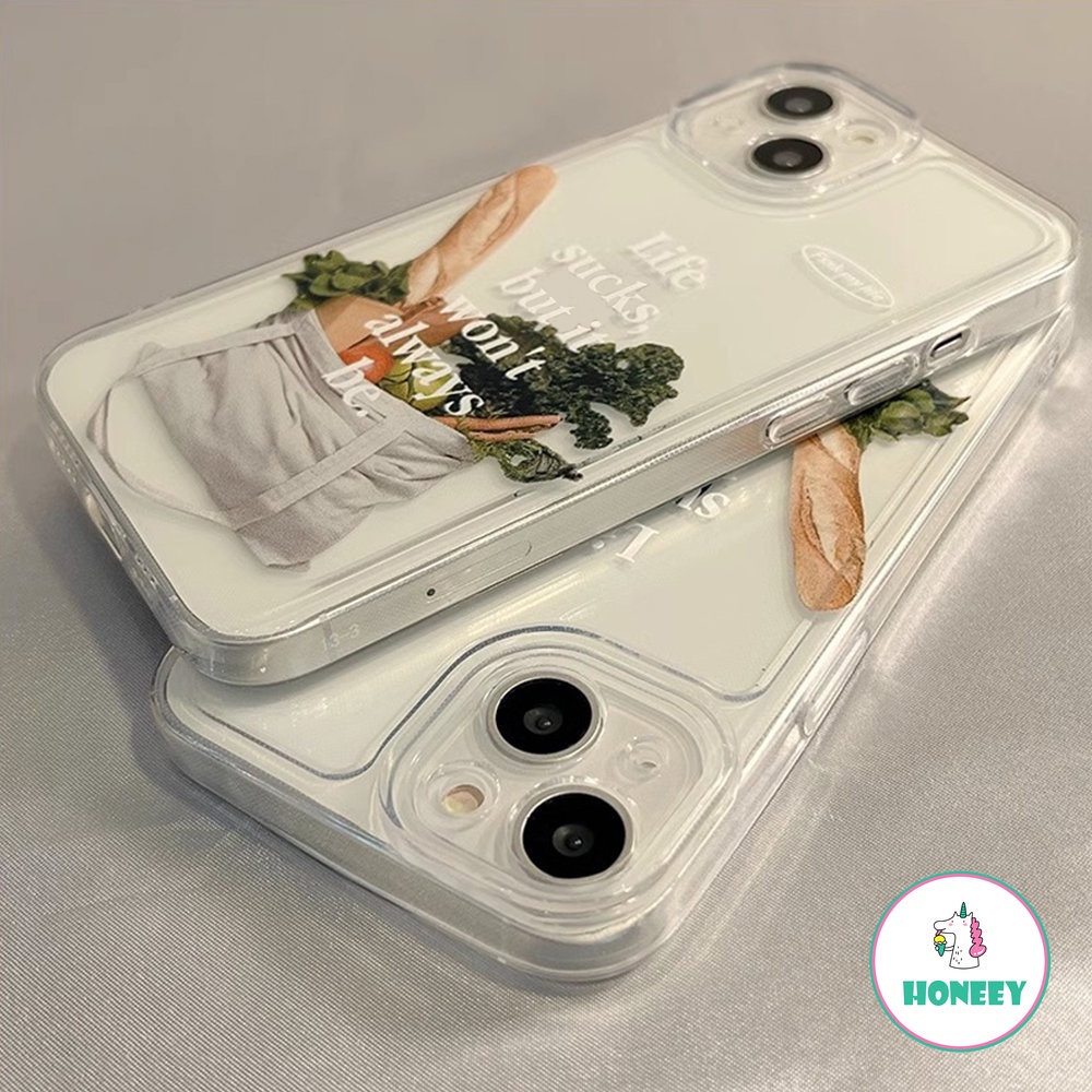 Retro Picnic Bag Vegetable Bread Transparent Phone Case for IPhone 14 13 12 11 Pro Max Xr Xs Max 7 8 Plus SE Case Cute Soft Cover