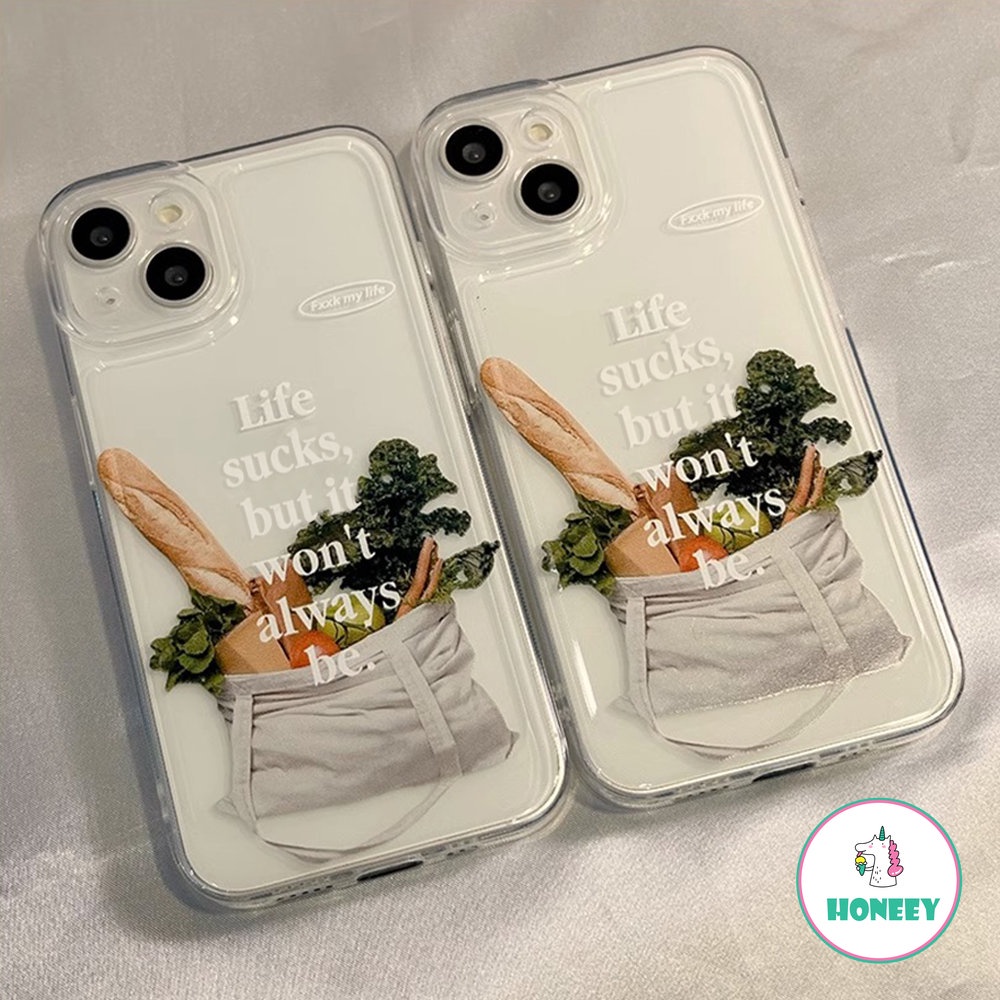 Retro Picnic Bag Vegetable Bread Transparent Phone Case for IPhone 14 13 12 11 Pro Max Xr Xs Max 7 8 Plus SE Case Cute Soft Cover