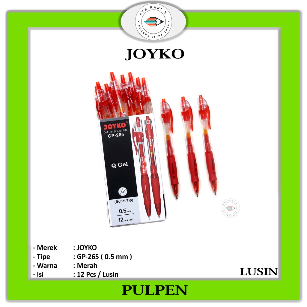

JOYKO - Pulpen Gel GP-265 Q-Gel 0.5mm Merah - Lusin
