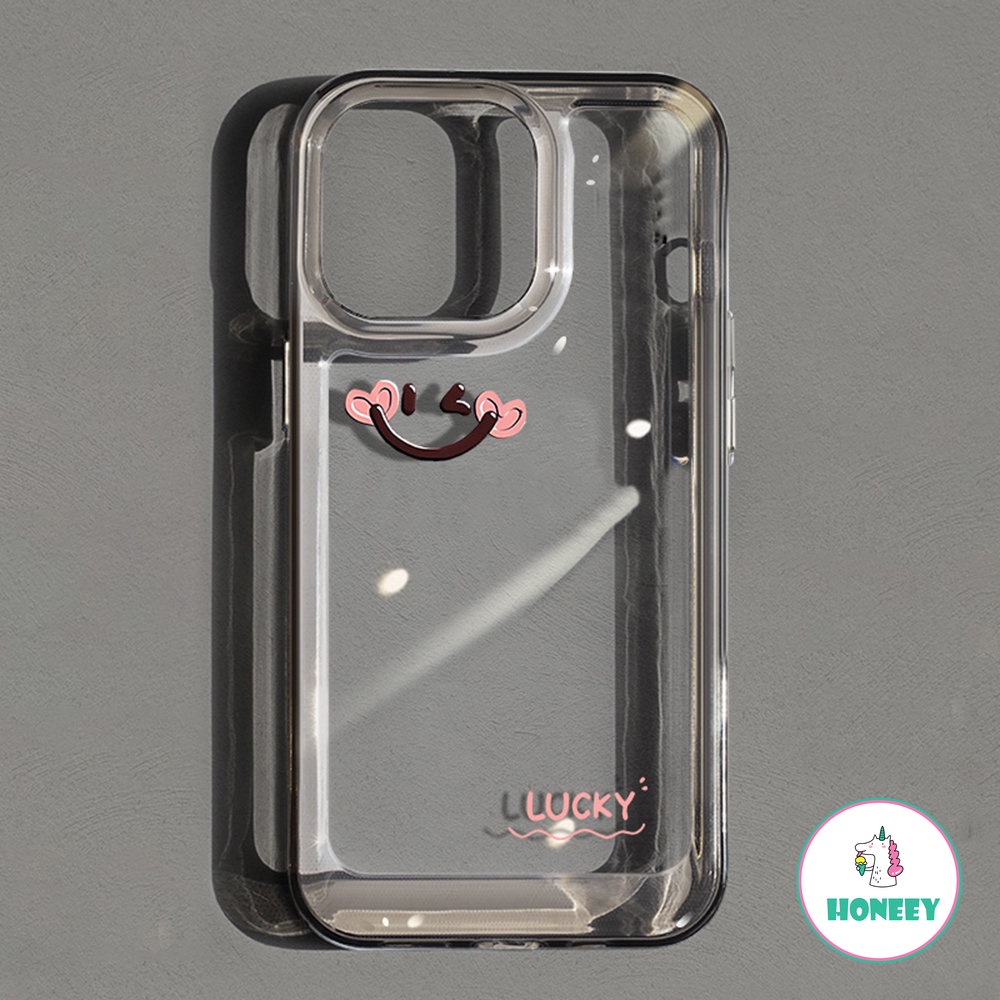 IPHONE Huruf Lucu Senyum Beruntung Casing Ponsel Untuk Iphone14 Pro Max Case Untuk Iphone11 12 13 Pro Max XR Xs7 8 Plus Transparan Back Cover