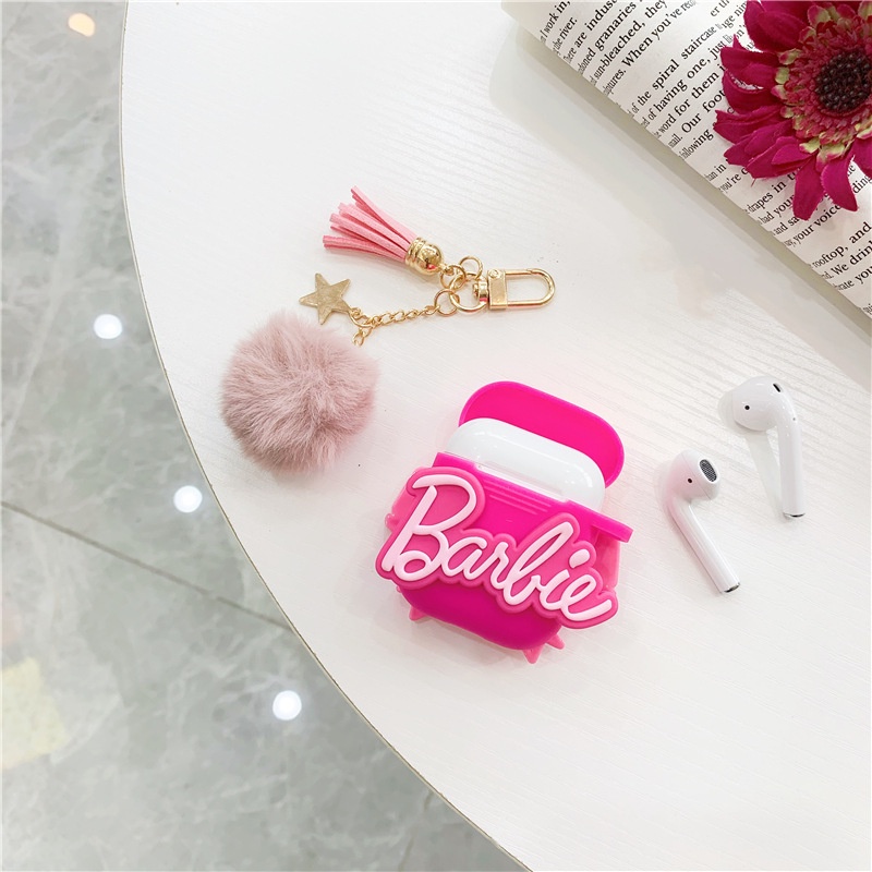 Cartoon Cute Barbie Bow Headset Protective Case Compatible for Apple Airpods 1 2 3 Pro 2 Soft Shell with Keychain