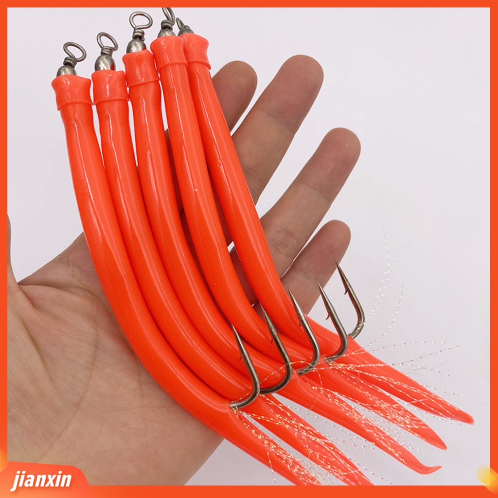 (In Stock) 5Pcs Umpan Jig Tabung Belut Rumbai Instalasi Sederhana Umur Pemakaian Panjang Kait Gurita Efisiensi Tinggi Untuk Outdoor