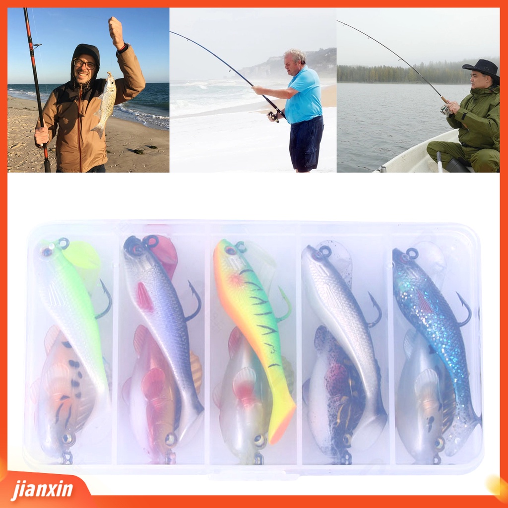 (In Stock) 10Pcs /Set Umpan Pancing Reusable 3D Penampilan Warna-Warni Lembut Melompat Ikan Umpan Kait Tunggal Swimbait Untuk Outdoor