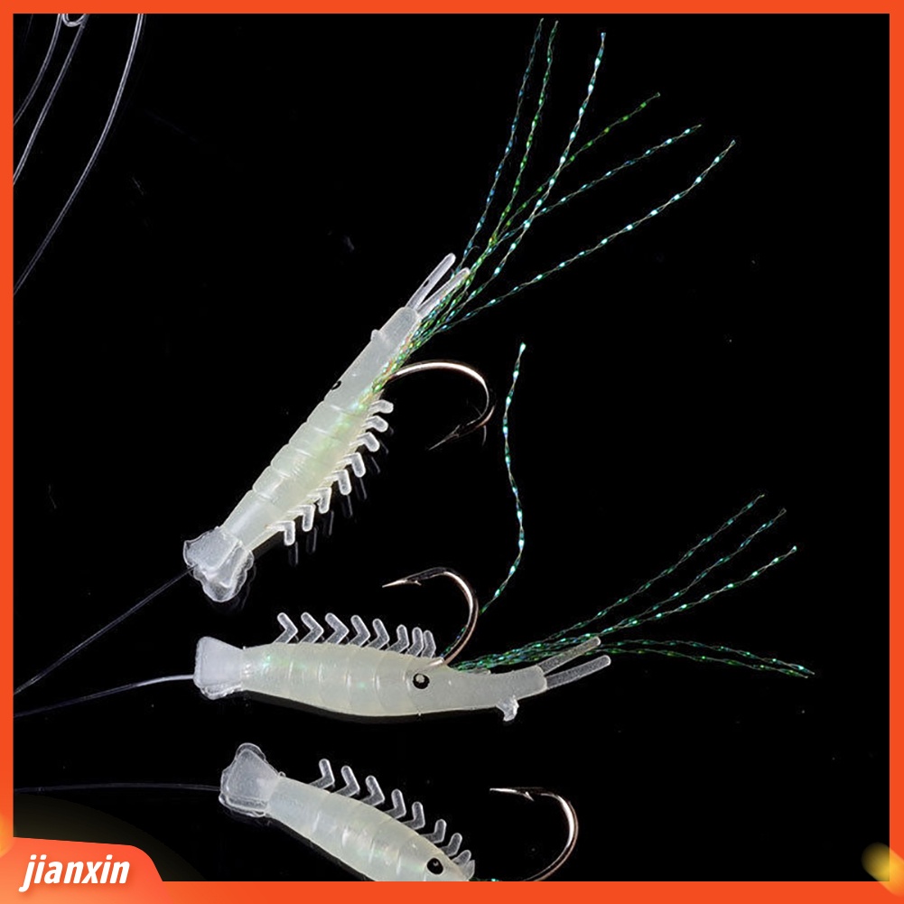 (In Stock) 5pcs Simulasi Memancing Udang Bercahaya Noctilucent Udang Lembut Lure Hooks Umpan