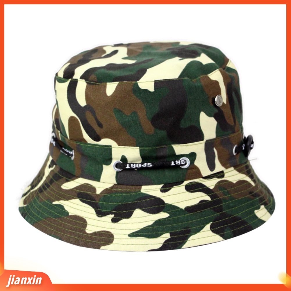 (In Stock) Mode Kamuflase Blok Matahari Topi Bucket Outdoor Bernapas Hiking Memancing Topi