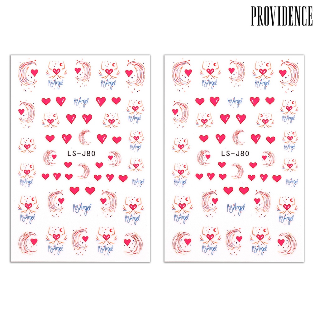 Providence 2lembar Cinta Lucu Jantung Nail Art Stiker Gaya Manis Ultra-Tipis Jantung Decals DIY Manicure Perekat Dekorasi Kuku Perlengkapan Kuku