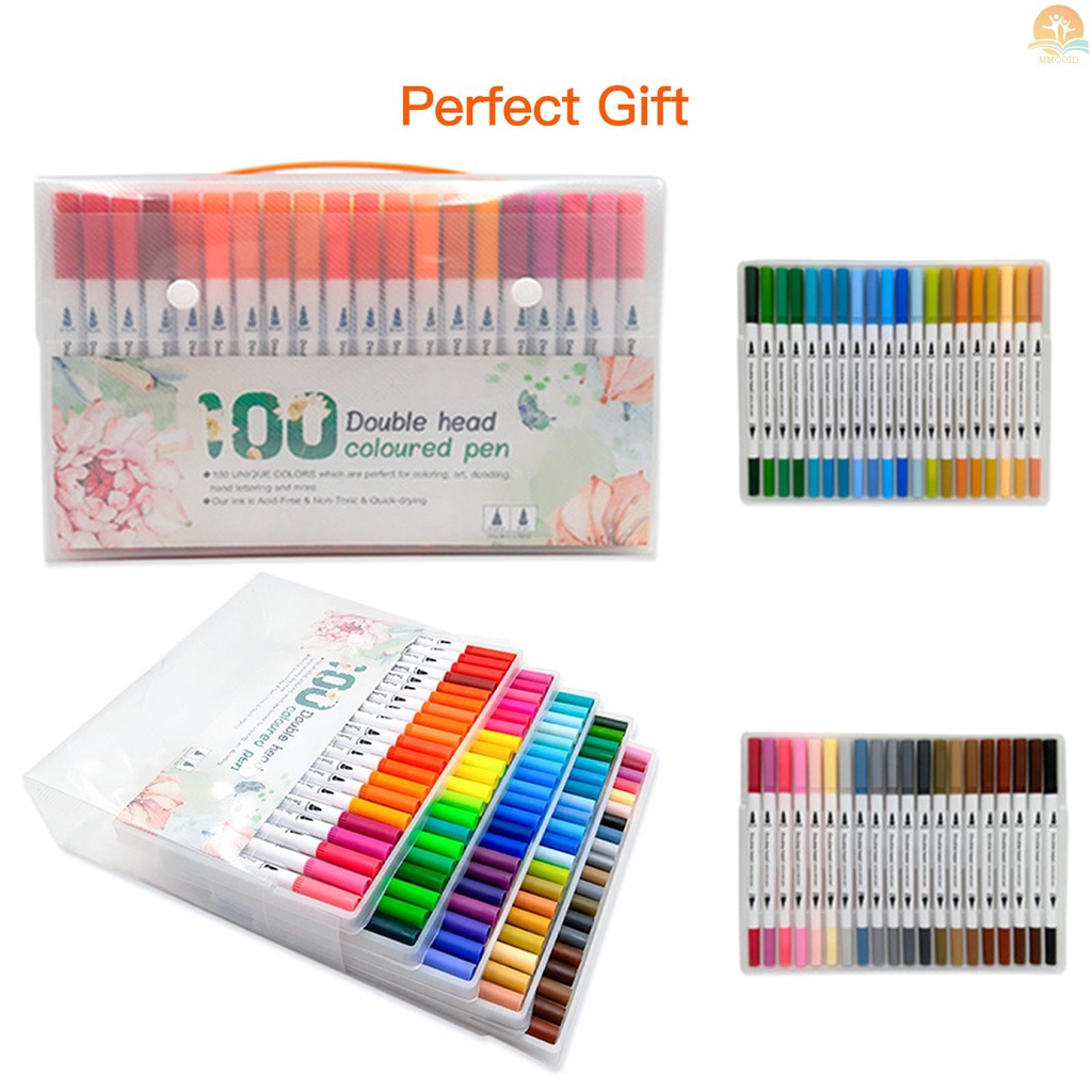In Stock 100warna Spidol Set Double Tipped Colored Pen Fine Point Art Marker Untuk Anak Dewasa Mewarnai Gambar Ilustrasi Sketsa Artis