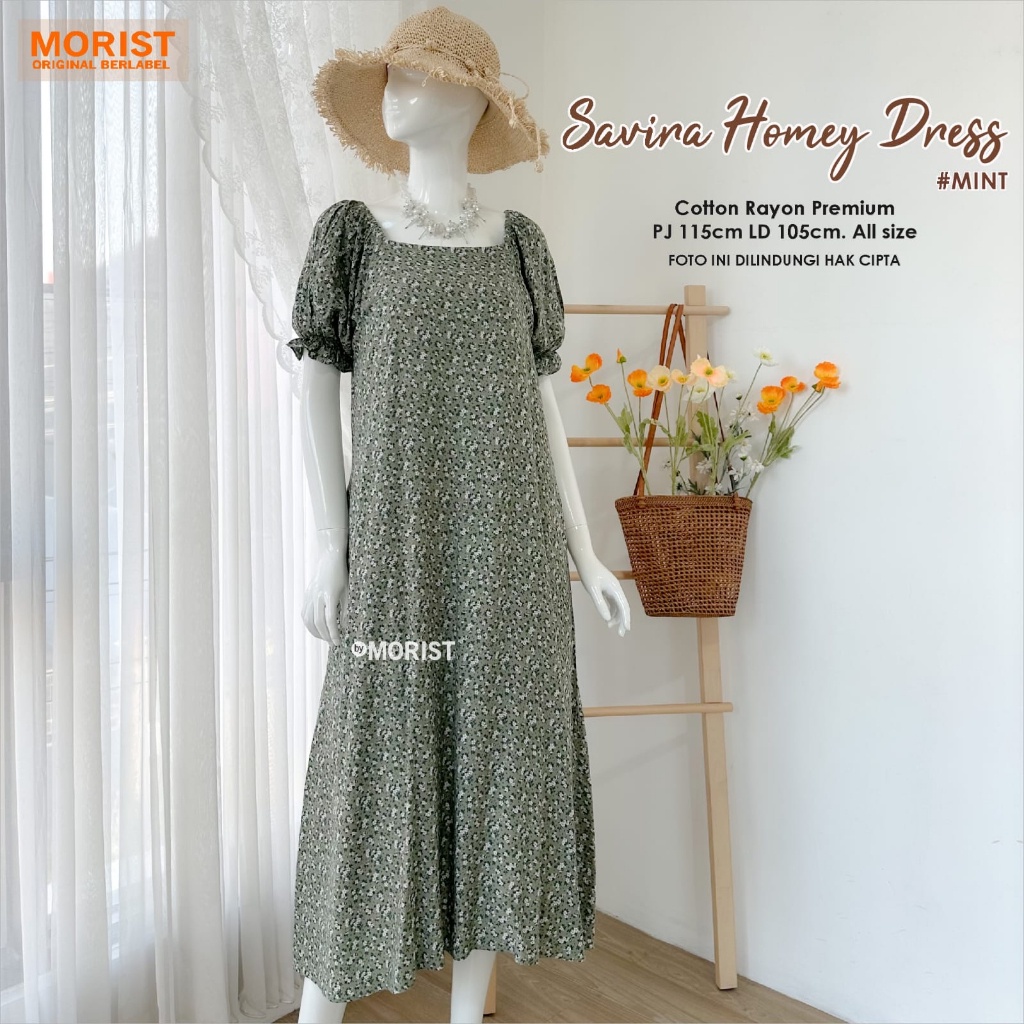 Savira Homey Dress (Choco,Black,Mint,Cream) ORI MORIST | Ld105 Cotton Rayon Premium