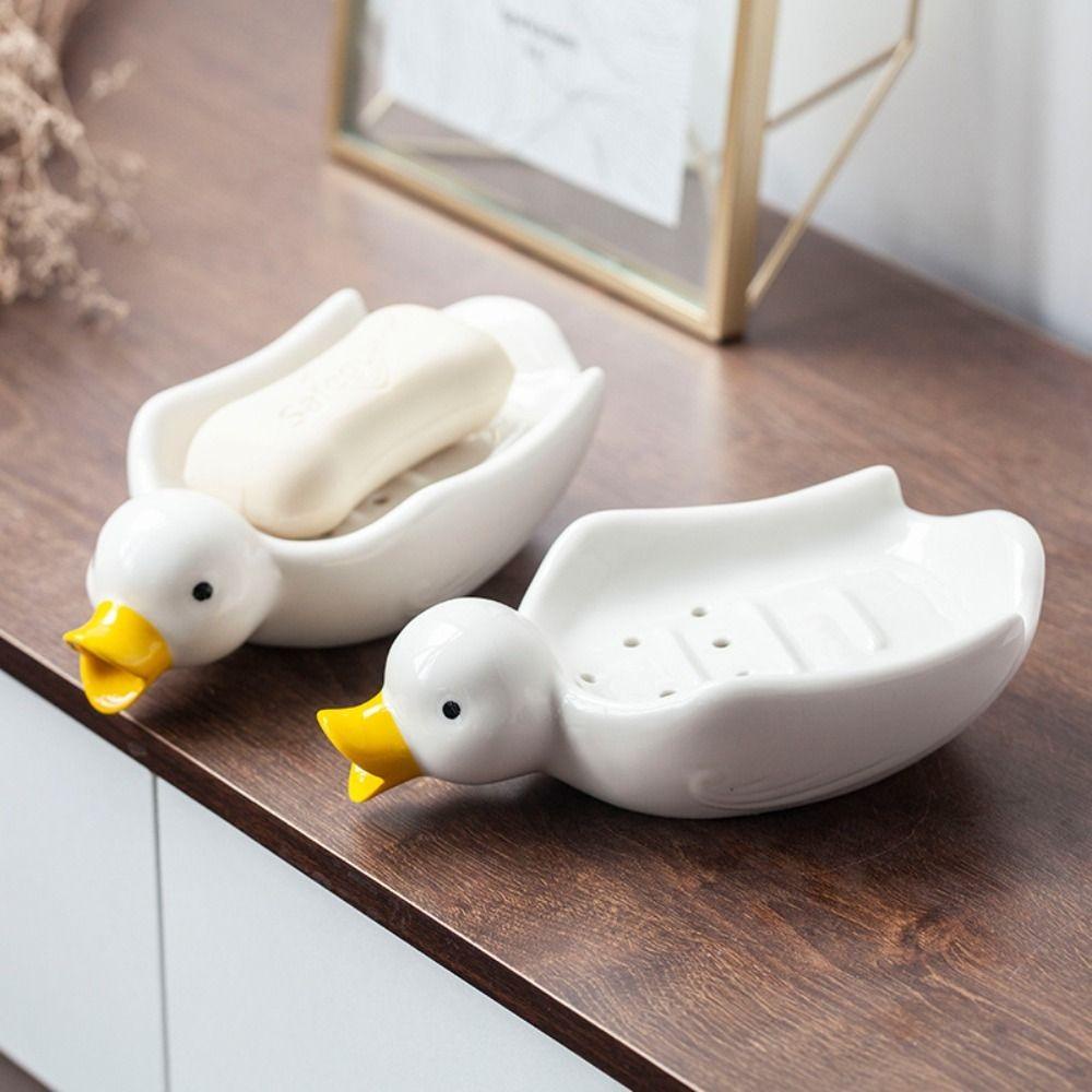 Ceramic Self Draining Soap Dish, Piring Sabun Pengering Sendiri Keramik, Nampan Lucu Bak Mandi Putih Anti Air