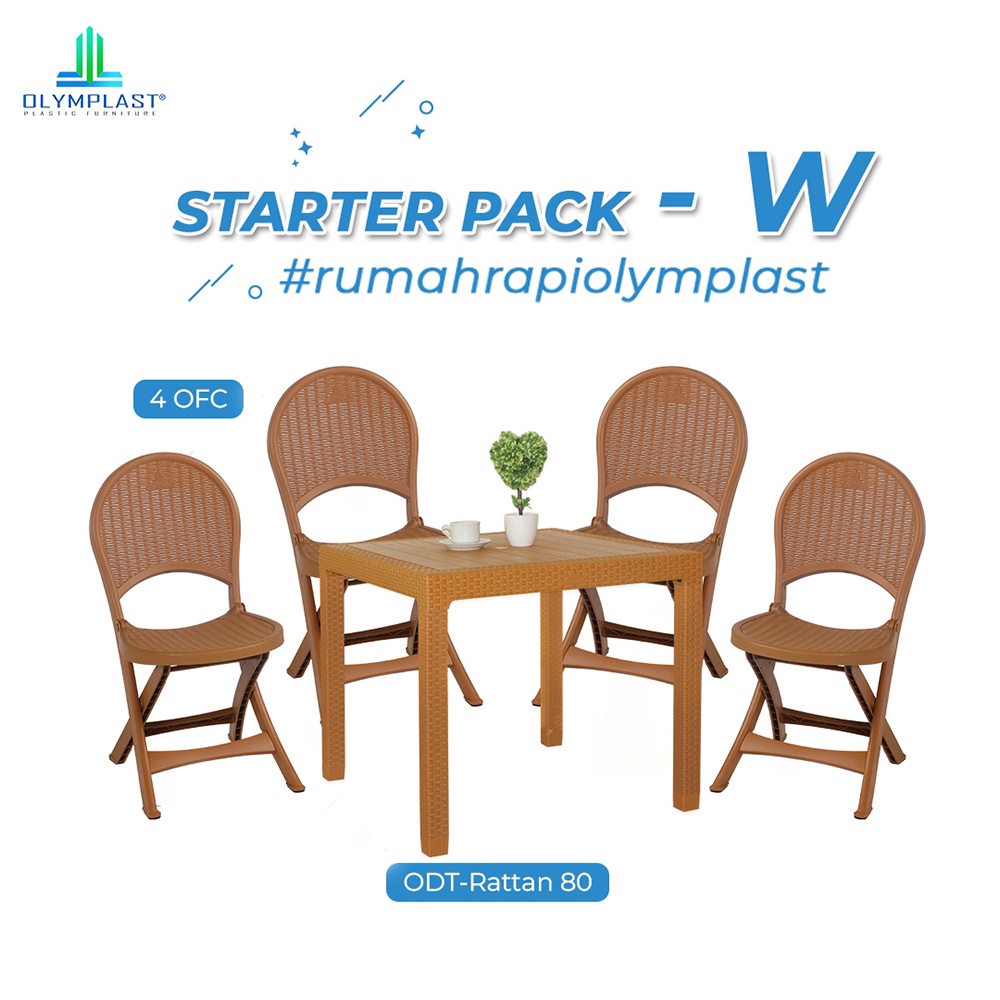 OLYMPLAST - 1 Set meja Makan Plastik ODT-R 80 + 4 Kursi Plastik Lipat OFC | Paket meja makan + kursi