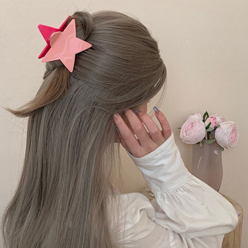 Korea INS Trendi Ponytail Holder Hiu Klip Aksesoris Rambut Gadis Manis Sederhana Hiasan Kepala Y2k Fashion Shiny Candy-Coloured Dua Sisi Bintang Berujung Lima Klip Cakar Hadiah