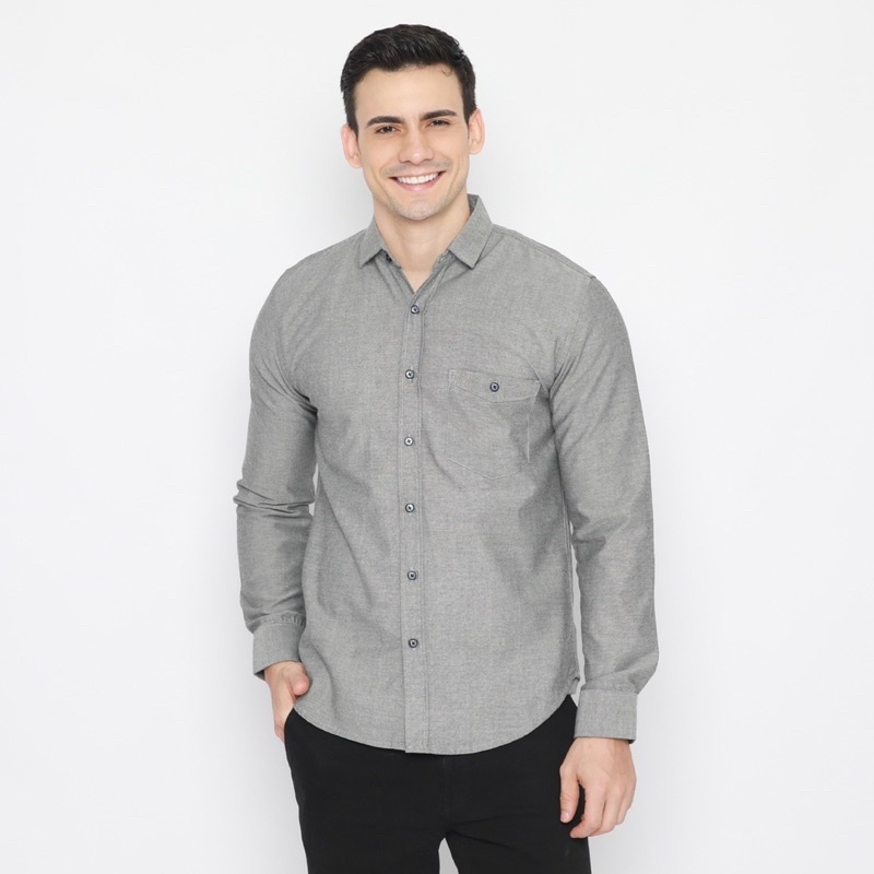 Code Male - Warner Kemeja Pria Panjang Abu Misty Slimfit