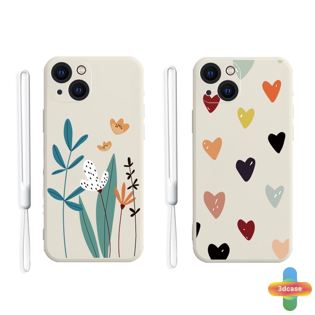 Case VIVO Y21 2021 Y16 Y12S Y12 Y20 Y15S Y91C Y21A Y21T Y30 Y21S Y20S Y12i Y01 Y91 Y30i Y93 Y95 Y15 Y17 Y50 Y53S Y51 2020 Y51A Y33T Y10 Y33S Y1S Y11 Y31 Y20i Y91i Y90 Y51S Y12A Y33 Heart Leaf Square Glossy Full Case With Lanyard Hanging