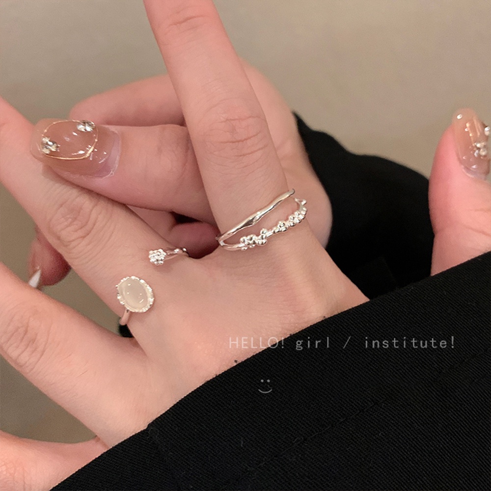 Ifyou 2pcs /Set Cincin Set Moonstone Elegan Perak Cincin Terbuka Untuk Aksesoris Perhiasan Wanita