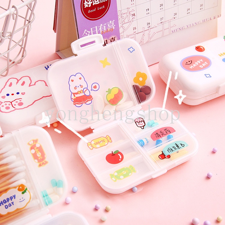 8kisi Kotak Pil Kotak Penyimpanan Vitamin Obat Mingguan Travel Portable Dispenser Tablet Pill Organizer Case Cotton Swab Bandage Container Mini Lucu Pillbox