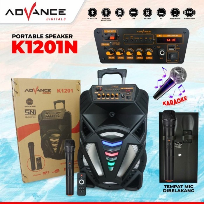 ADVANCE K1202 K-1202 Speaker Portable Bluetooth Mic Wireless 12 inch / Speaker Meating / Speaker Karoeke / Speaker Bluetooth
