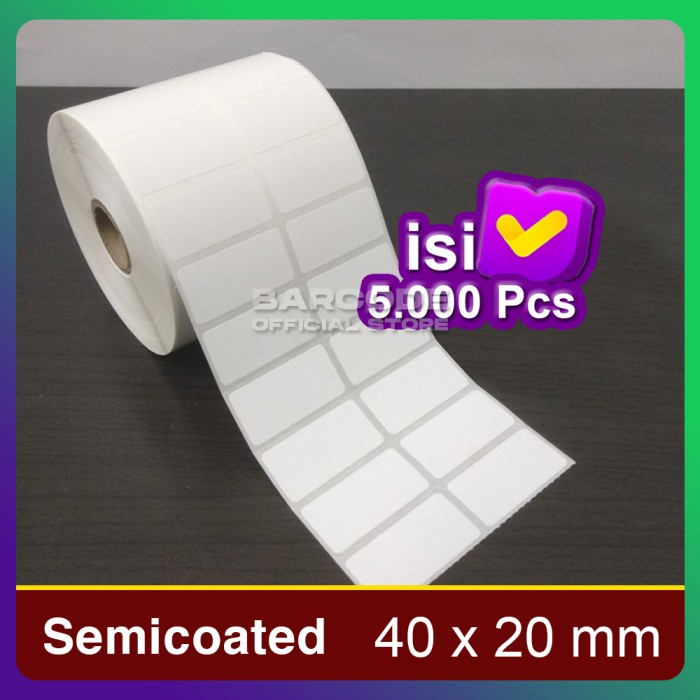 

KERTAS STICKER LABEL PRINTER BARCODE 40 X 20 MM - 2 LINE - SEMICOATED PST79