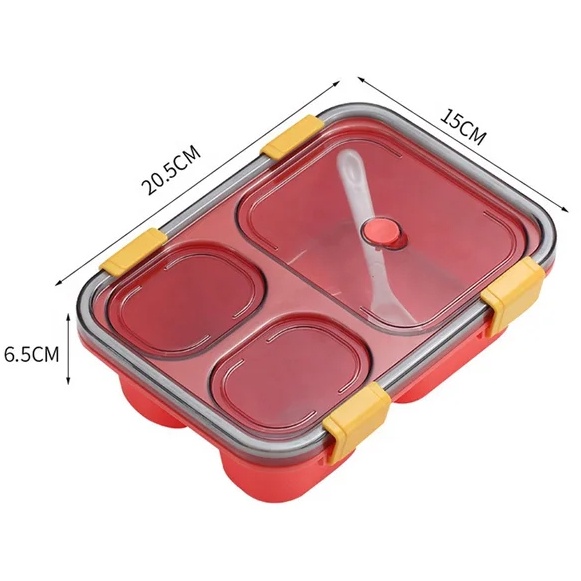 OS Lunch Box Tempat Kotak Ompreng Makan 3 Sekat BPA Free Tahan Panas Anti Tumpah Bocor Free Sendok