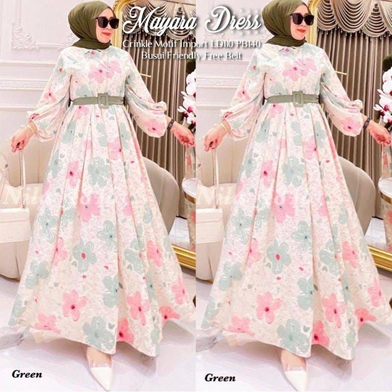 Cod Mayara dress/gamis ceruty/gamis murah/baju muslim/gamis motif/gamis kekinian/gamis ibu muda/gami