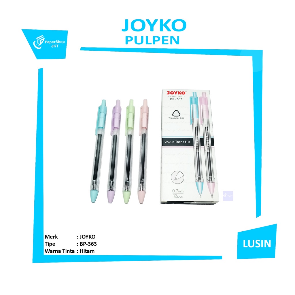 

JOYKO - Ballpen Pena Vokus Trans PTL BP-363 Tranparan Tinta Hitam - Lusin