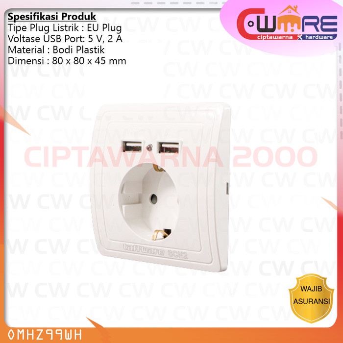 Colokan Dinding Stop Kontak listrik Tembok EU Plug 2 USB Port - BDB