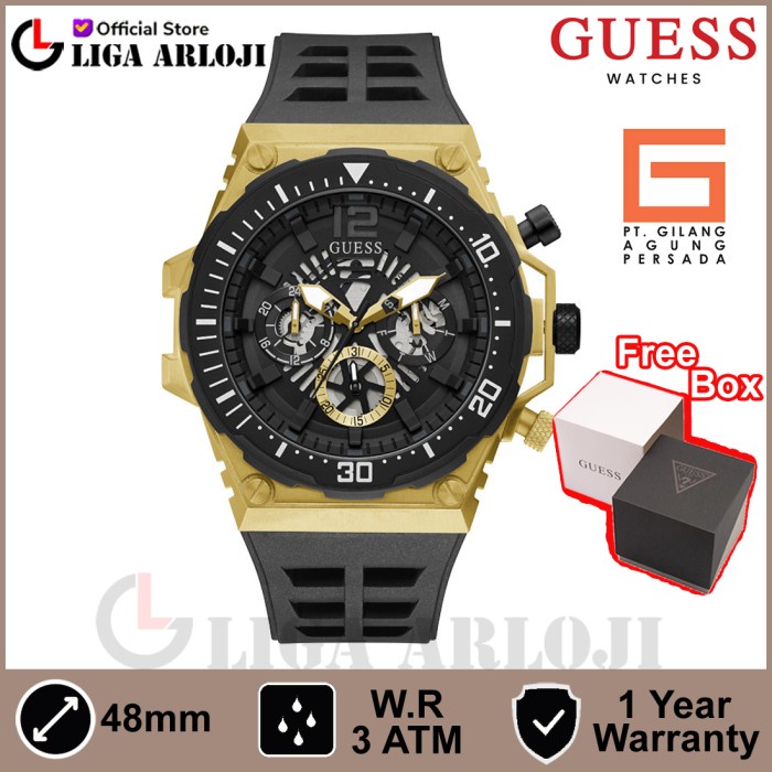 GUESS GW0325G1 Original EXPOSURE Jam Tangan Pria Analog Black Rubber
