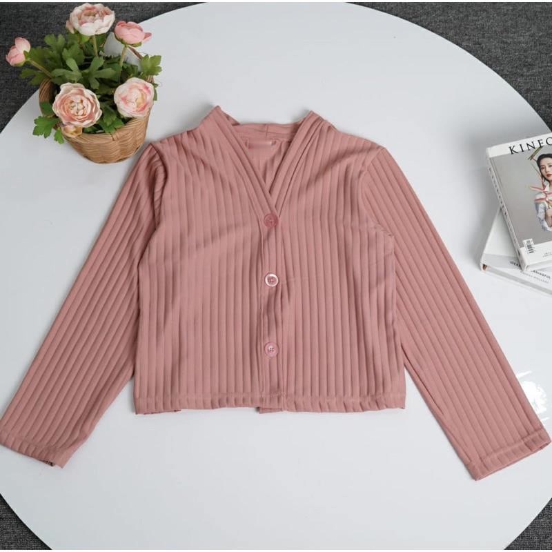 Weijia Fashion Baju Cardigan Waniita terbaru /  AKEMI HORNET KNIT CROP / Cardi Cewek Kancing / Baju 