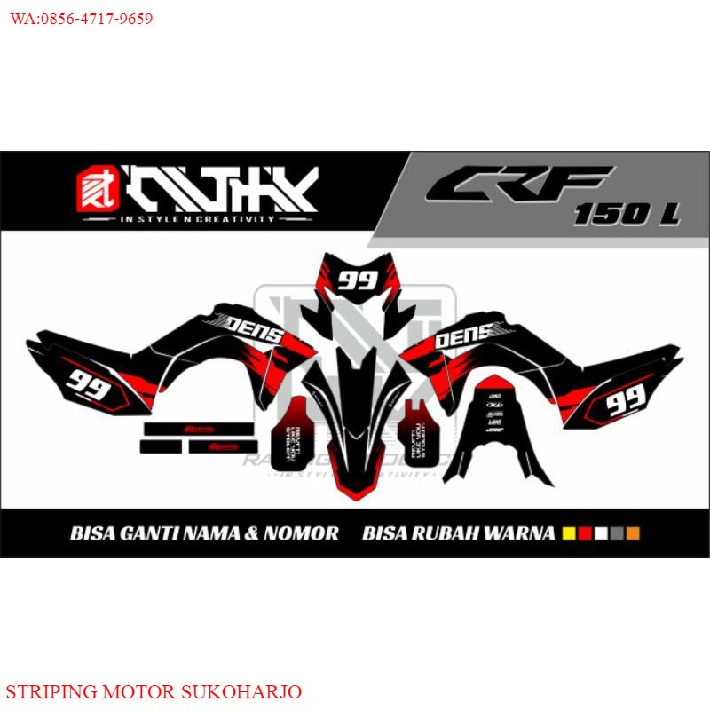 PREMIUM Decal Honda CRF 150L CUSTOM Bisa Pakai Nama dan Nomor Sendiri