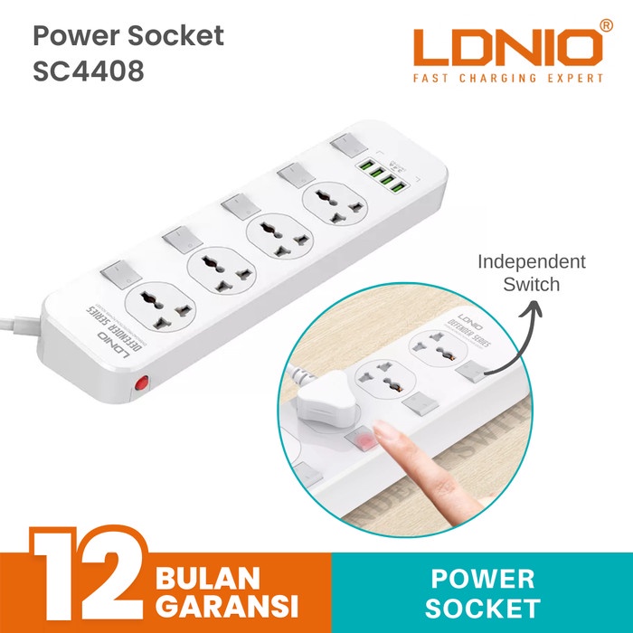 *COD* Stop Kontak Power Socket LDNIO SC4408 4 USB OUTPUT 3.4A 2500W - SC4408