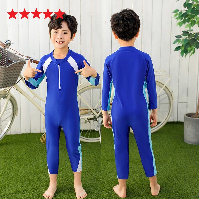 Baju Renang Anak Cowok Anak Laki-laki Perempuan Cewek One-piece Dengan Topi UV Rashguard Lengan Panjang Tabir Surya Berselancar Olahraga Pakaian Diving Tanggung