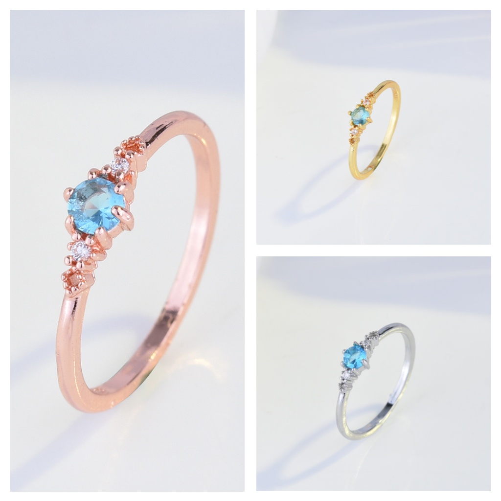 Goldkingdom Aksesoris Perhiasan Fashion Ready Stock Minoritas Desain Platinum Bertatahkan Cincin Permata Navy Eropa Dan Amerika Serikat Topaz Cincin Pernikahan