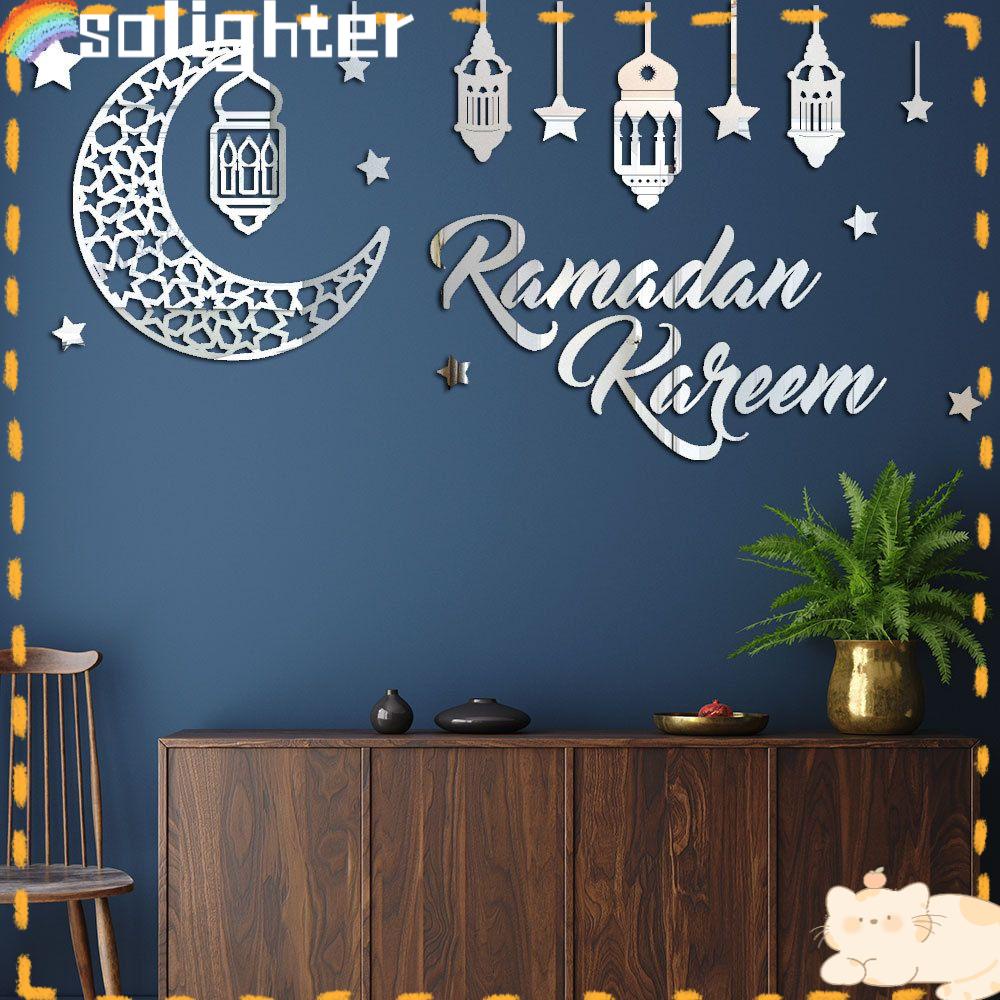 Solighter Stiker Dinding Dekorasi Rumah Ruang Tamu Self-adhesive Arylic Removable Ramadan Decors Eid Mubarak