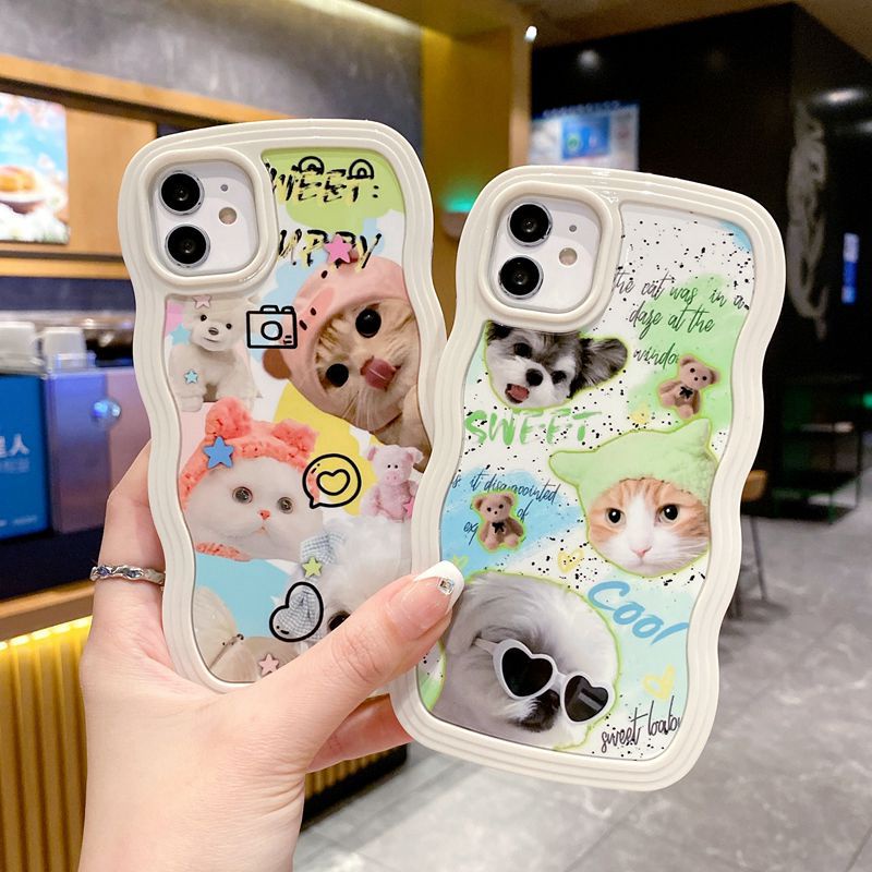 Cool Eyeglass Dog Cat 2in1 Wave Soft Case HP iP iPhone 14 13 12 11 Pro X XS XR Max 7 8 + Plus White FTD Casing Apple