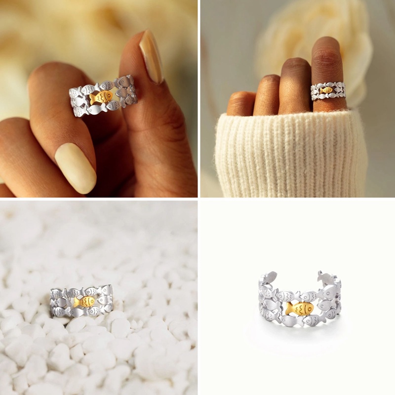 Cincin Ikan Halus Untuk Wanita Gaya Logam Finger-Ring Statement Jewelry Indah Fashionable Design Aksesoris Hadiah