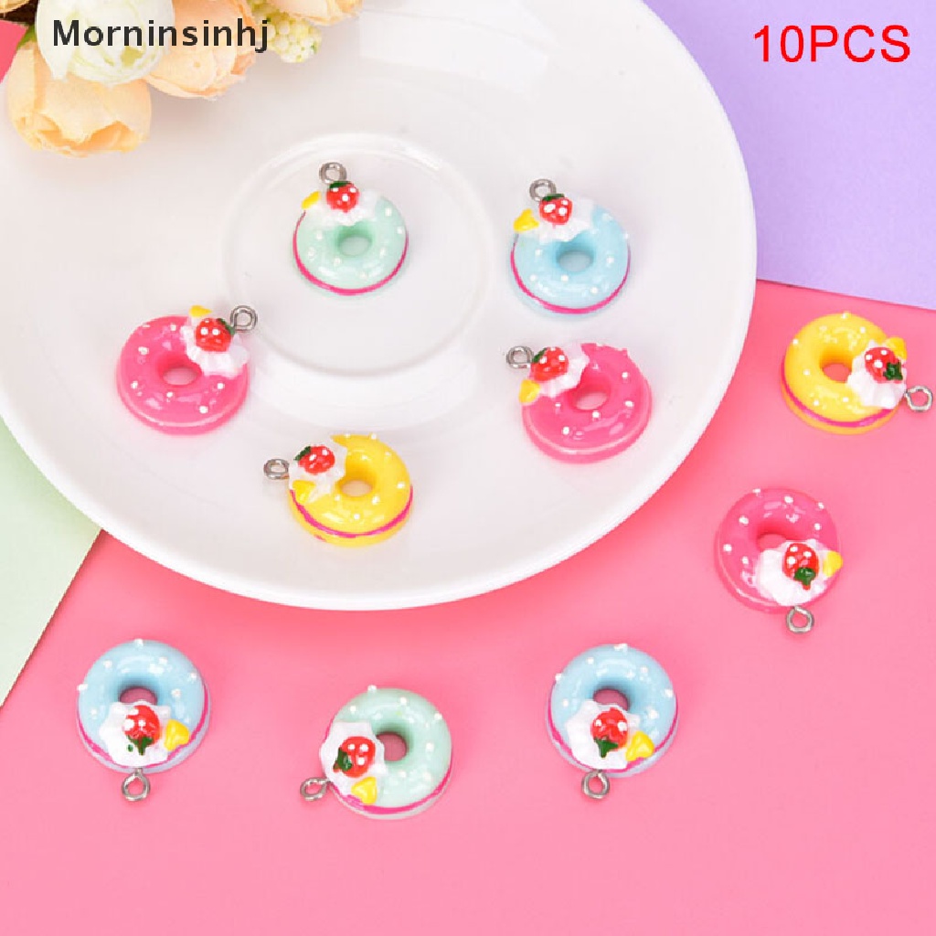 Mornin 10Pcs/Set Liontin Donat Makanan Mini Dekorasi DIY Temuan Perhiasan Ch id