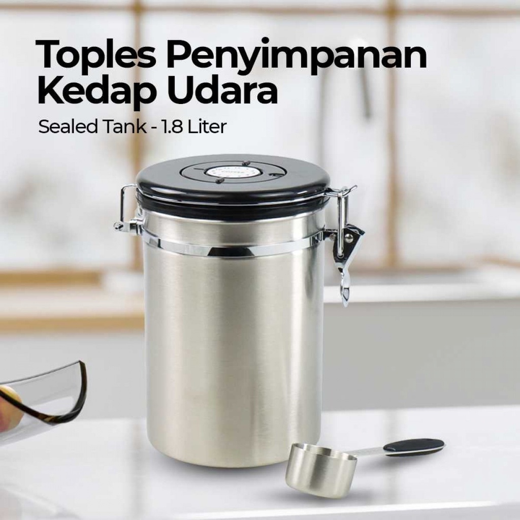 Toples Kedap Udara Penyimpanan Multifungsi 1.8L Stainless Sealed Tank