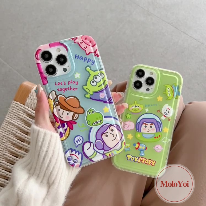 IPHONE Casing Ponsel Kompatibel Untuk Iphone11 13 12 14 Pro MAX XR 7Plus X XS MAX 6 7 8 6S Plus SE 2020 Cerita Mainan Kartun Lucu Buzz Lightyear Alien Airbag Shockproof Soft TPU Cover