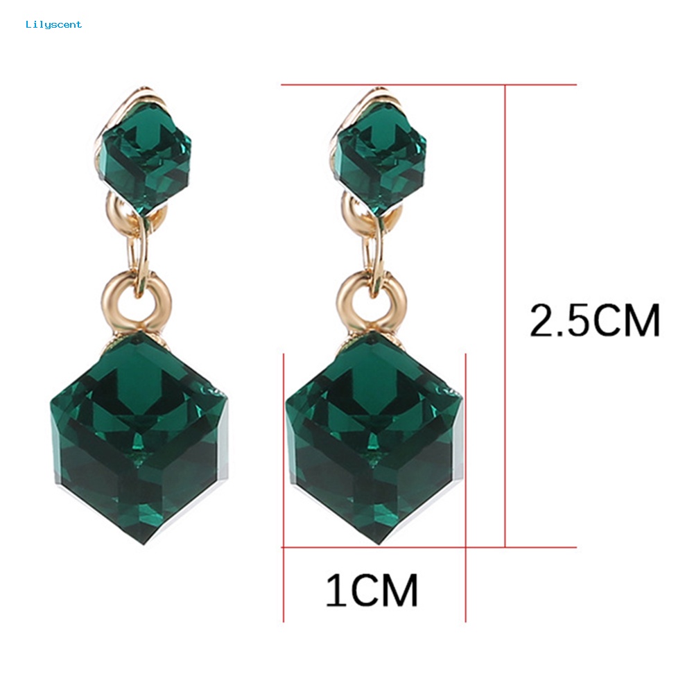 Lilyscent Wanita Fashion Geometris Kubus Berlian Imitasi Liontin Stud Earrings Perhiasan Pesta