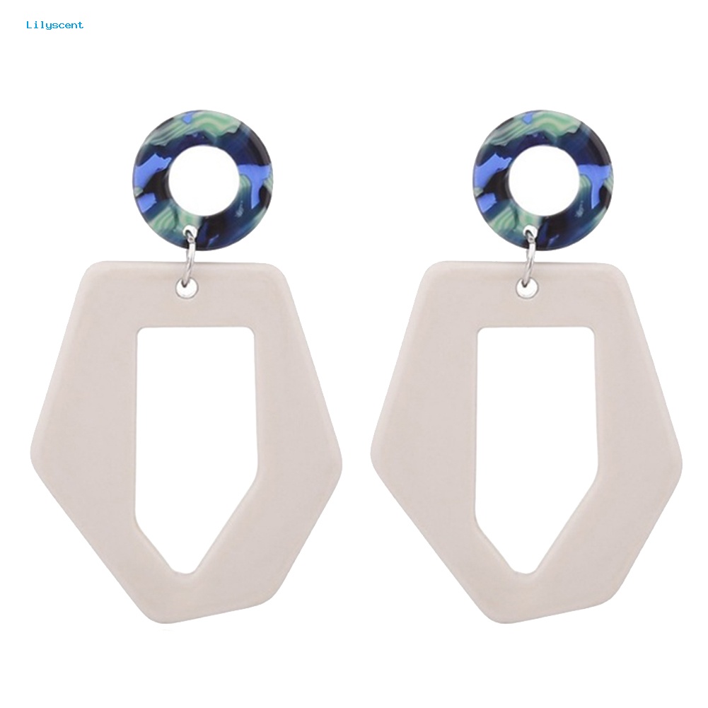 Lilyscent Fashion Lingkaran Berongga Hexagon Akrilik Panjang Menjuntai Wanita Stud Earrings Perhiasan