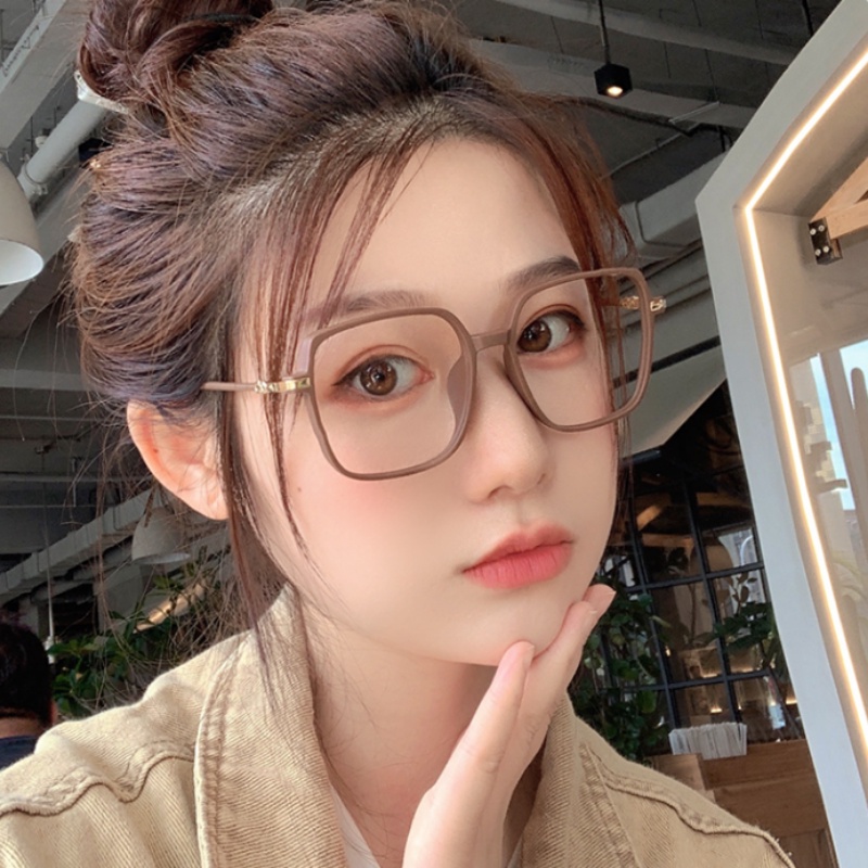 We Flower Oversized Coffee Square Frame Eyeglasses Untuk Wanita Chic Blue Light Blocking Lens Eyewear Korean Fashion Beauty Glasses Outdoor OOTD Ornaments