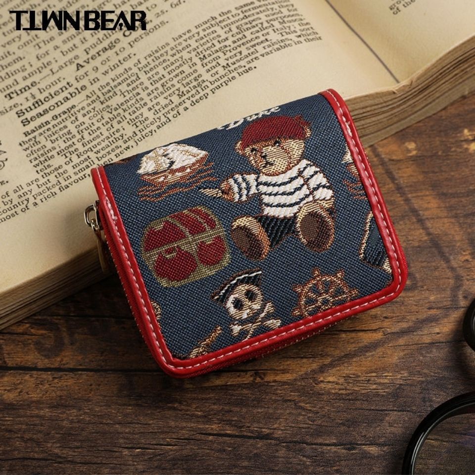 Sera Tiantian Winnie the Pooh Pendek Dompet Perempuan Edisi Korea Lucu Lipat Fashion Kecil Segar Dompet Koin Multifungsi Pemegang Kartu