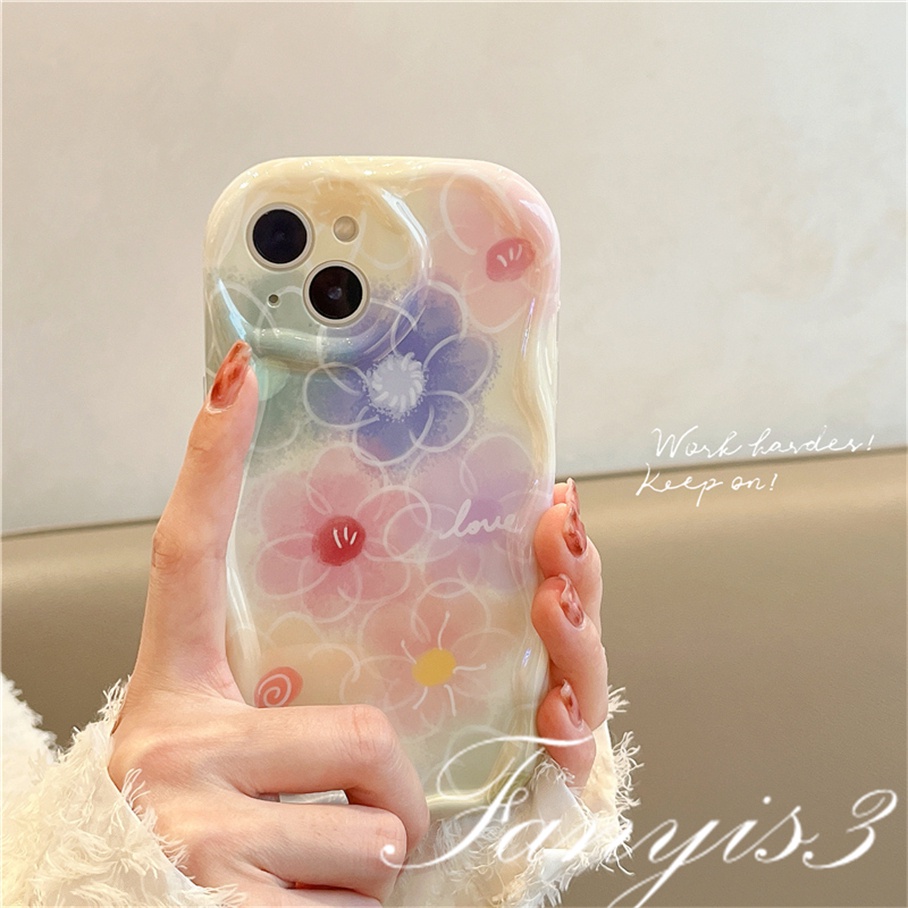 Compatible For IPhone 14 13 12 11 Pro Max X XR Xs Max 8 7 6s Plus SE 2020 Kompatibel Untuk Halo Berwarna Bunga Gelombang Telepon Case TPU Silicon Lembut Cover Pelindung